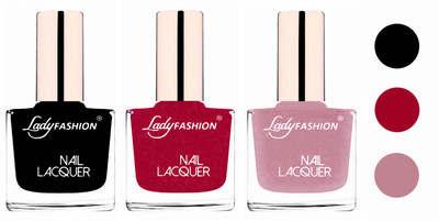 

Lady Fashion Extra Shine Extra Long Stay Chip Resistant Nail Polish (Set Of 3) Black,Bright Pink,Silky Purple(Pack of 3)