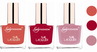 

Lady Fashion Extra Shine Extra Long Stay Chip Resistant Nail Polish (set of 3) Nude,Bright Pink,Silky purple(Pack of 3)