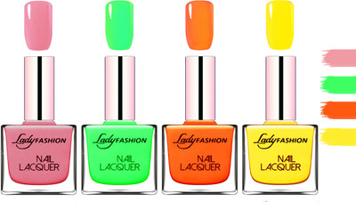 

Lady Fashion Extra Shine Extra Long Stay Chip Resistant Nail Polish Silky Pink,Light Green,Juice Orange,Yellow(Pack of 4)
