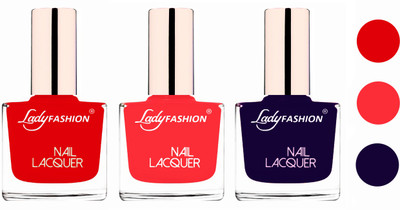 

Lady Fashion Extra Shine Extra Long Stay Chip Resistant Nail Polish (Set Of 3) Bright Red,Baby Pink,Blue(Pack of 3)