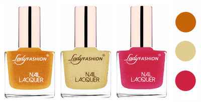 

Lady Fashion Extra Shine Extra Long Stay Chip Resistant Nail Polish (Set Of 3) Golden,Mettalic Gold,Mettalic Pink(Pack of 3)