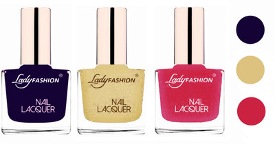 

Lady Fashion Extra Shine Extra Long Stay Chip Resistant Nail Polish (Set Of 3) Blue,Mettalic Gold,Mettalic Pink(Pack of 3)