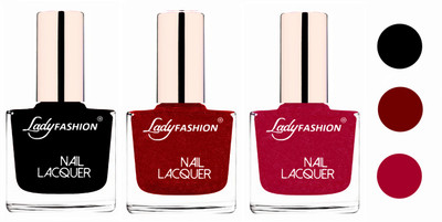 

Lady Fashion Extra Shine Extra Long Stay Chip Resistant Nail Polish (Set Of 3) Black,Red,Bright Pink(Pack of 3)