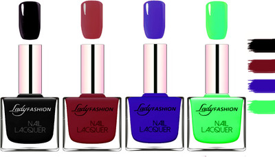 

Lady Fashion Extra Shine Extra Long Stay Chip Resistant Nail Polish Black,Violet,Blue,Light Green(Pack of 4)