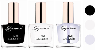 

Lady Fashion Extra Shine Extra Long Stay Chip Resistant Nail Polish (Set Of 3) Black,White,Transparent(Pack of 3)