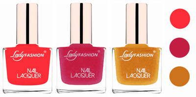 

Lady Fashion Extra Shine Extra Long Stay Chip Resistant Nail Polish (set of 3) Baby Pink,Abricoat Rose,Golden(Pack of 3)