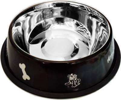 

Petshop7 Stylish - Regular Anti Skid Dog Food Bowl / Dog Bowl / Food Bowl (Large) (1800ML) Round Stainless Steel Pet Bowl & Bottle(1800 ml Black)