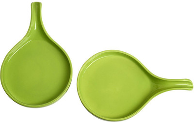 

caffeine Pizza Serving Pan Tray Stoneware in Glossy Green (Set of 2) Handmade Tray(Pack of 2)
