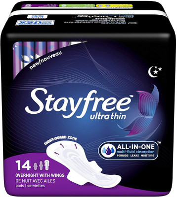 Stayfree SUltra Thin Overnight Pads with Wings, 14 Count Sanitary Pad