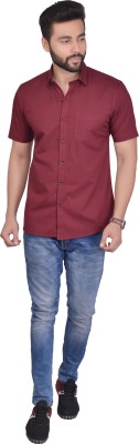 5TH ANFOLD Men Solid Casual Maroon Shirt