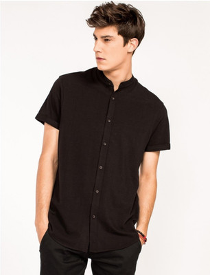 BASE 41 Men Solid Casual Black Shirt