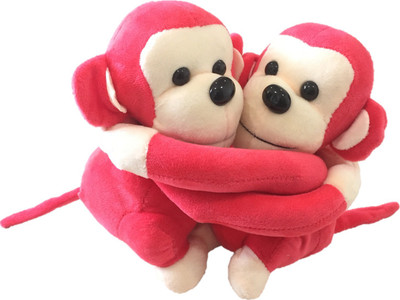 

CREATIVEVILLA CUTE DARK PINK COUPLE MONKEY TEDDY BEAR STUFFED PLUSH SOFT TOY - 21 cm(Multicolor)
