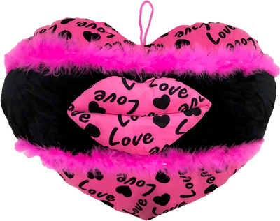CREATIVEVILLA CUTE PINK VALENTINE KISS HEART STUFFED PLUSH PILLOW SOFT TOY - CVST0435 - 45 cm(Multicolor)