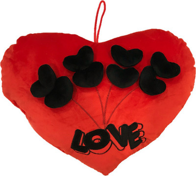 

CREATIVEVILLA CUTE RED VALENTINE BLACK DESIGN LOVE HEART STUFFED PLUSH PILLOW SOFT TOY - CVST0419 - 41 cm(Multicolor)
