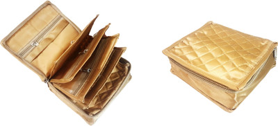 

FORE TREND Satin Jewellery 4 Pocket Pouch Gift of 2 Pcs Set - Multi purpose - Gold Vanity Box(Gold)