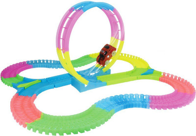 

Sanyal 134 PCs Flexible & Bendable Glow in the Dark Twister Track Set Toy with Led Lights Racing Car (Multicolored)(Multicolor)