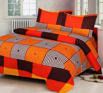 DUTI SMART CREATION Cotton Double Fitted & Flat 104 TC Floral Bedsheet(Pack of 1, White)