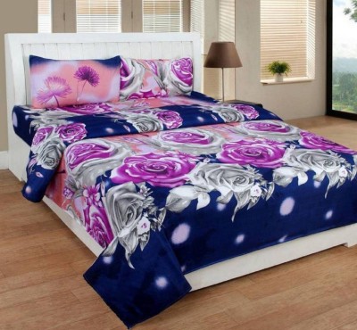 DUTI SMART CREATION 104 TC Cotton Double Floral Fitted & Flat Bedsheet(Pack of 1, White)