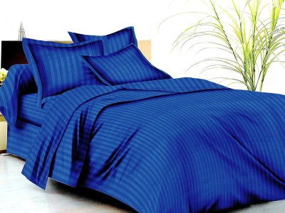 Skytex 210 TC Satin King Striped Flat Bedsheet(Pack of 1, Royal Blue)