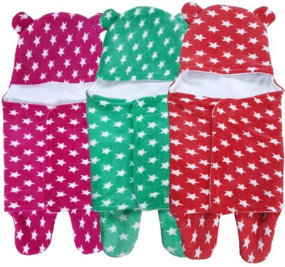 

Brandonn Printed  Hooded Baby Blanket(Woollen Blend, Red , Green , Rani
