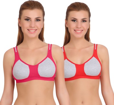 Arousy by Seamed Wirefree Girl's Bra Full Coverage Bra For Women Racerback Styled Milanche Fabric Sports Bra Pack of 2 Women Sports Non Padded Bra(Multicolor)
