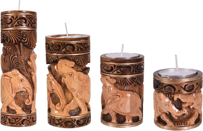 

Craft Trade Brown Colour Wooden Animal Carving Candle Holder Wooden Candle Holder Set(Brown, Pack of 4)