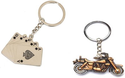 Madhuraj Combo of Designer Bike and Metal Playing Cards Key Chain(Silver)