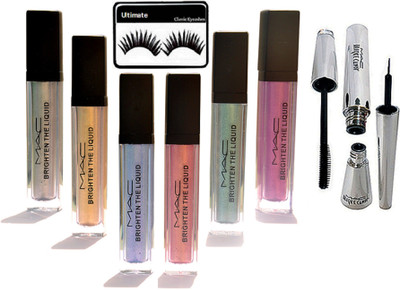 

Ultimate Eyelashes., Mac Brighten Liquid Pigment 6 in 1, Brook Candy Eyeliner & Mascara(Set of 9)