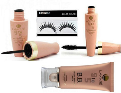 

Ultimate Eyelashes With Lakme 9to5 Liquid Eyeliner And Mascara With BB Bright Benefit Cream(Set of 4)
