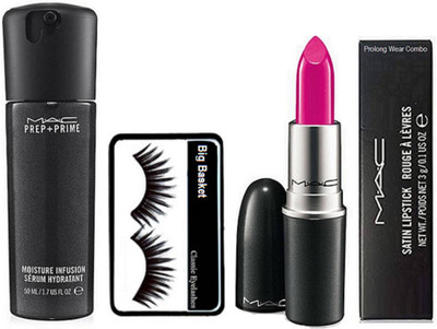 

big Basket Eyelashes, Mac Rouge A' Levres Matte Finish Lipstick& Pre+Primer Moisture Infusion Serum Hydratant(Set of 4)