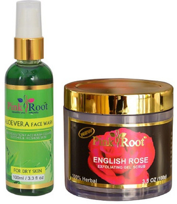 Pink Root ALOE VERA FACE WASH 100ML WITH ENGLISH ROSE SCRUB 100GM(Set of 2)