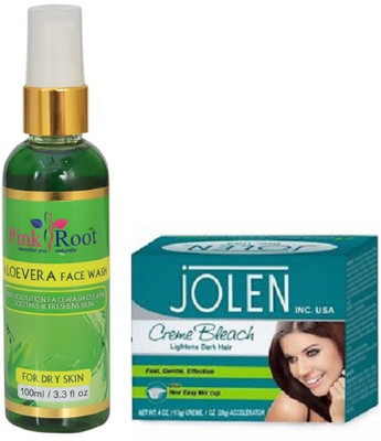 

Pink Root ALOE VERA FACE WASH 100ML WITH JOLEN CREME BLEACH(Set of 2)