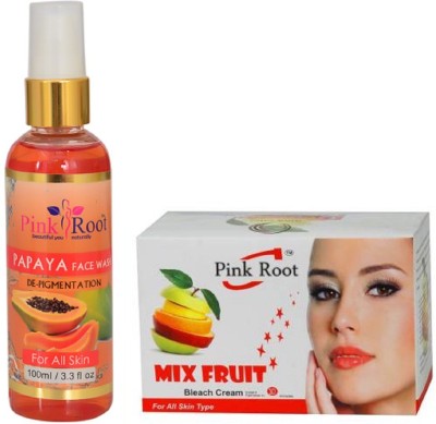 PINKROOT PAPAYA FACE WASH 100ML WITH MIX FRUIT BLEACH(2 Items in the set)