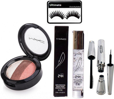 

Ultimate Eyelashe, Mac 3 shade Eyeshadow, up to 24h Smoothing Face Primer, Brook Candy Eyeliner & Mascara(Set of 5)