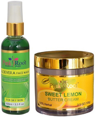 

Pink Root ALOE VERA FACE WASH 100ML WITH SWEET LEMON BUTTER CREAM 100G(Set of 2)