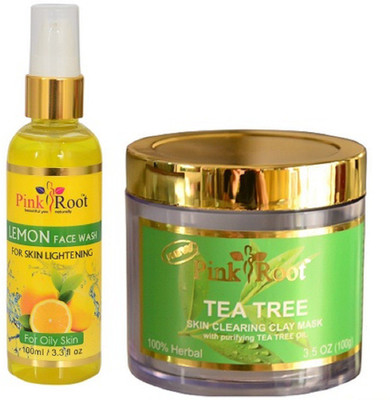 

Pink Root LEMON FACE WASH 100ML WITH TEA TREE MASK 100GM(Set of 2)