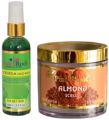 

Pink Root ALOE VERA FACE WASH 100ML WITH ALMOND SCRUB 100GM(Set of 2)