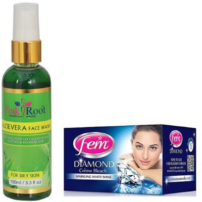 Pink Root ALOE VERA FACE WASH 100ML WITH FEM DIAMOND BLEACH(Set of 2)
