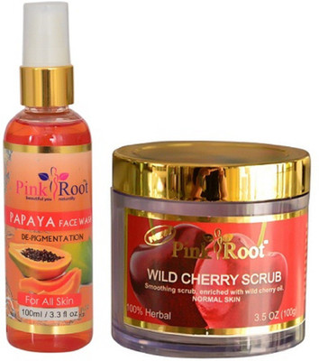 

Pink Root PAPAYA FACE WASH 100ML WITH WILD & CHERRY SCRUB 100GM(Set of 2)