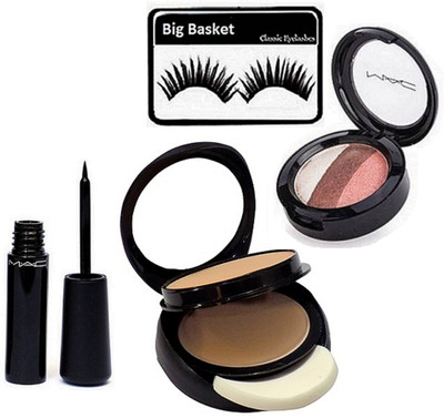 

big Basket Eyelashes & Mac Two Way Compact, fard A" Joues Mineralize Eyeshadow, Liquid Eyeliner(Set of 4)