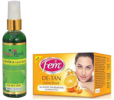 

Pink Root ALOE VERA FACE WASH 100ML WITH FEM DE-TAN BLEACH(Set of 2)