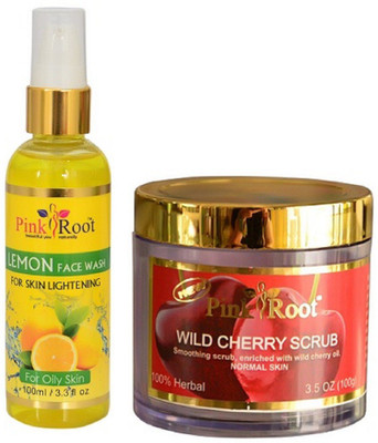 

Pink Root LEMON FACE WASH 100ML WITH WILD & CHERRY SCRUB 100GM(Set of 2)
