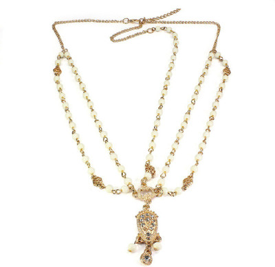 

Silverstoli Antique Gothic Luxurious Pearl Hair-Band Chain Hair Chain(Gold)