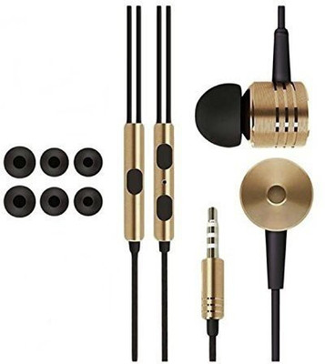 

Delmohut Basic Piston Design Earphone Handsfree For Xiaomi Red Mi 3s Prime -Golden with Extra 3 Pairs of Earbud Earphone Cable Organizer