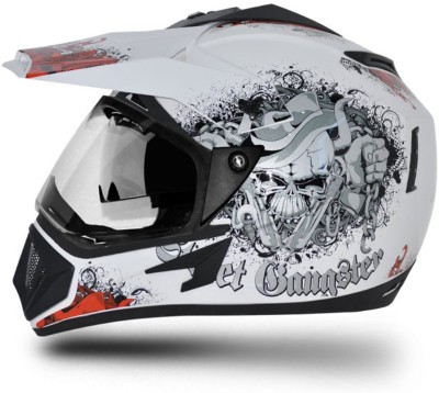 VEGA GANGSTER OFF ROAD WHITE ORANGE Motorbike Helmet(WHITE ORANGE)