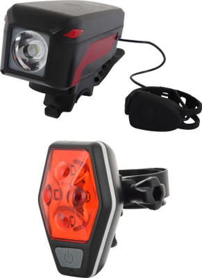 

Dark Horse Bicycle Feather Touch LED Front Light & Horn USB & 4 LED 7 Mode Tail Light LED Front Rear Light Combo(Black)