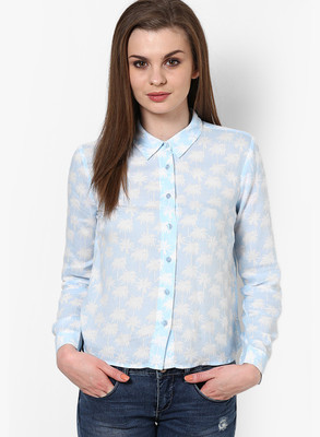 

Only Women's Self Design Casual Light Blue Shirt, Cool blue