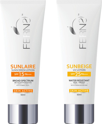 

Ferns Sunlaire (SPF 15) + Sunbeige Sunscreen UV (Water Resistant & Non Greasy) - SPF 25 PA+++(60 g)