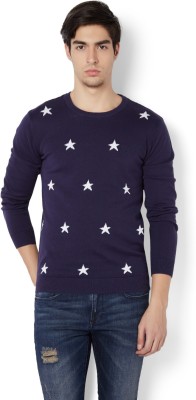 VAN HEUSEN Solid Crew Neck Casual Men Blue Sweater