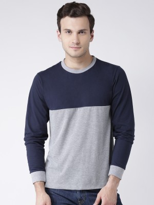 KALT Solid Men Round Neck Dark Blue T-Shirt